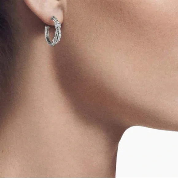 David Yurman Angelika Sterling Silver Hoop Earrings with Pavé - Picture 7 of 13